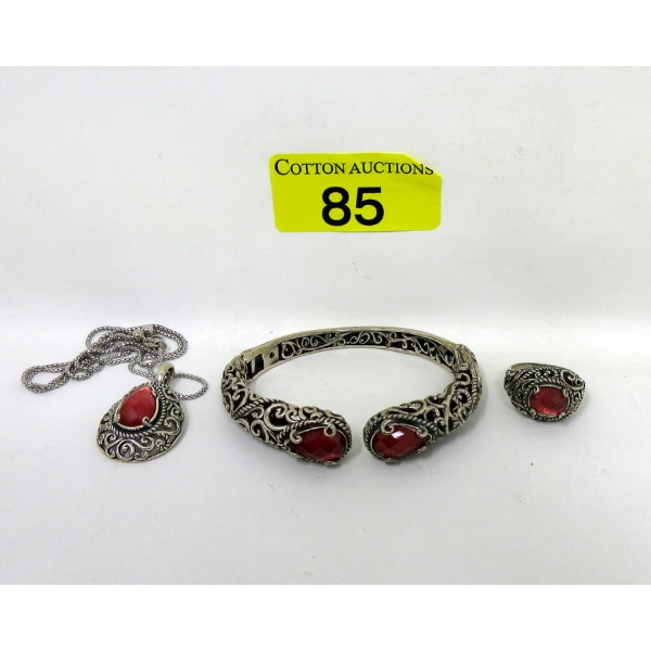 .925 Silver Gemstone Necklace, Ring & Bracelet Set