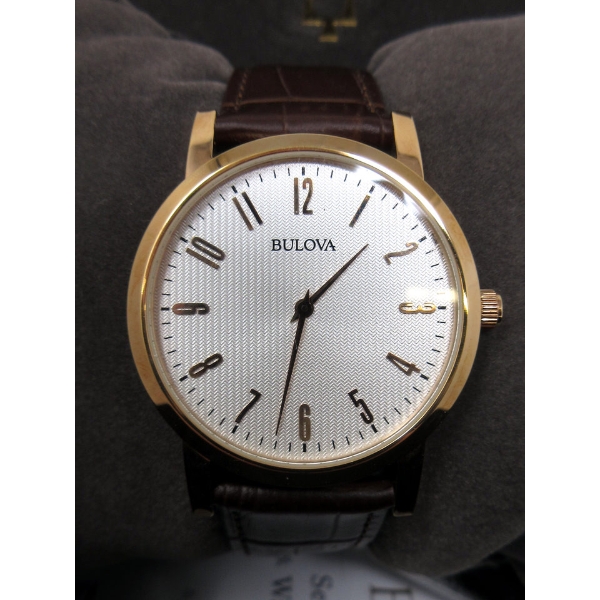 Brand New Mans Rose Gold Leather Bulova Watch 