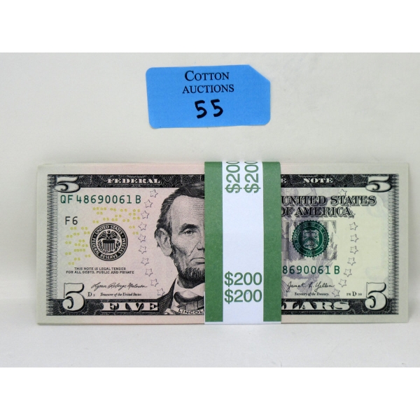 40 x $5 USD Uncirculated Sequential Numbered Bundle 