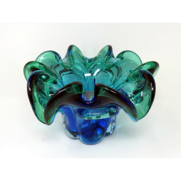 Mid-Century Blue to Clear Art Glass Bowl