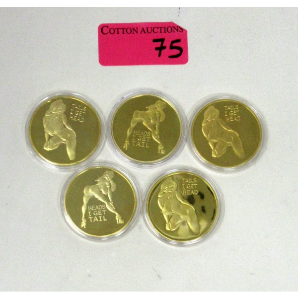 5 x Gold  Clad NUDE Girl Art Rounds 