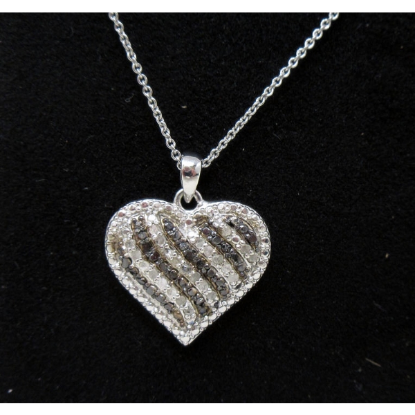 Half Carat Black & White Diamond Heart Pendant 