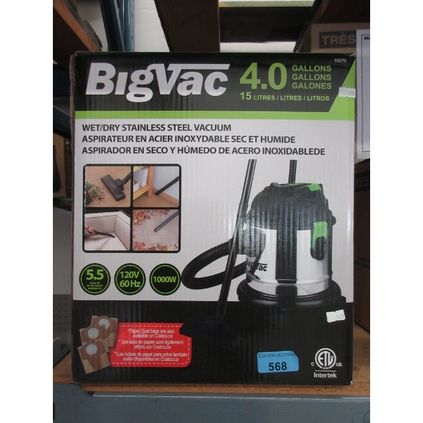 BigVac Stainless Steel 15 L Wet/Dry Shop Vac