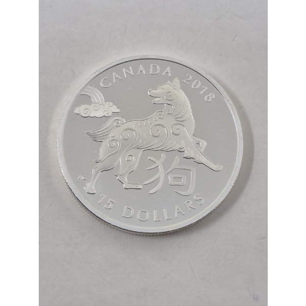 1 Oz .9999 Silver 2018 Year of the Dog $15 Coin 
