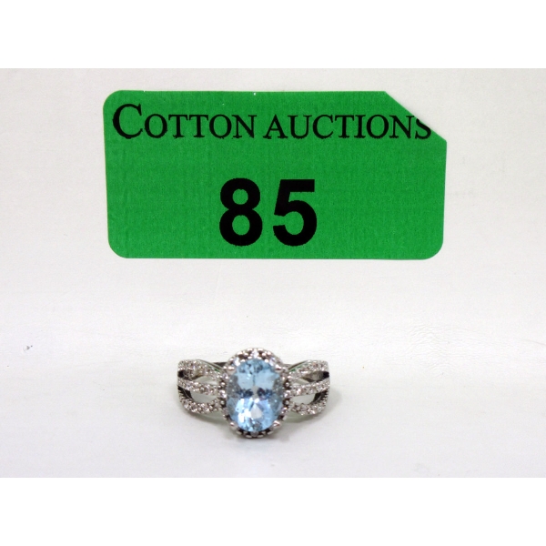 Blue Topaz & Diamond Sterling Silver Ring