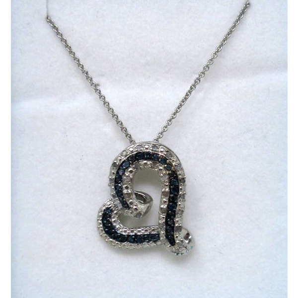 New Half Carat Blue & White Diamond Heart Pendant Necklace