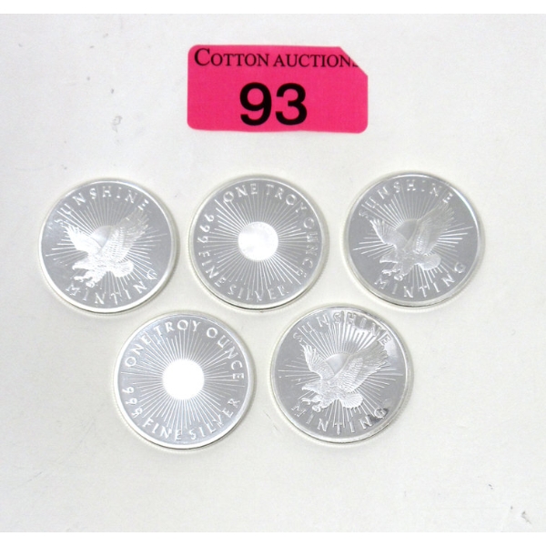 5 x 1 Oz .999 Silver Sunshine Minting Rounds