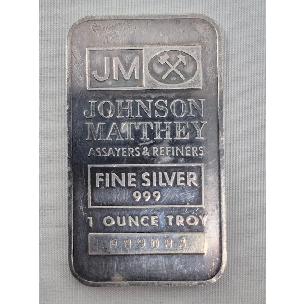 1 Oz .999 Silver Johnson Matthey Bar 