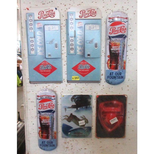 6 New Metal Pepsi-Cola & Other Wall Signs