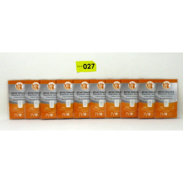 10 x 1 Grain .999 Silver Benchmark Certified Bars 