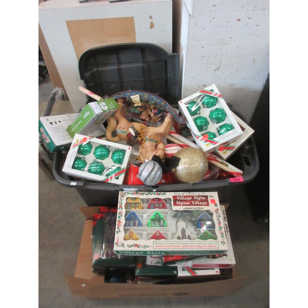 Large Tote & Box of Assorted Christmas Decorations