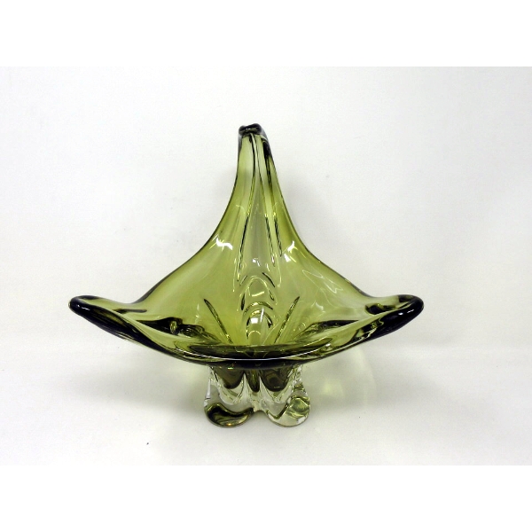 Mid-Century Chalet Green Glass Centerpiece Bowl