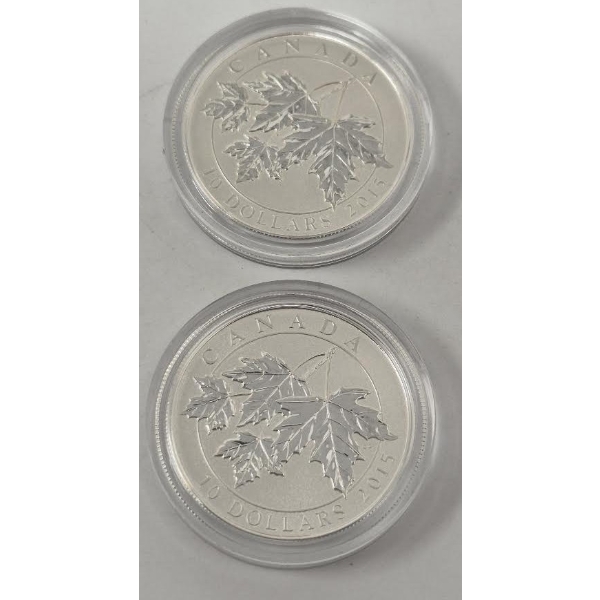 2 x 1/2 Oz .9999 Silver Canada Maple Leaves Coins