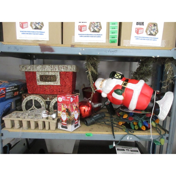 Shelf Lot of Assorted Christmas Decor and Lights