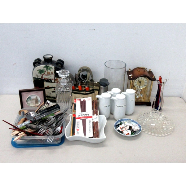 Shelf Lot of Carriage Clock & Household Goods