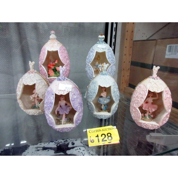 6 Egg Shaped Resin Collectibles (2 are musical)