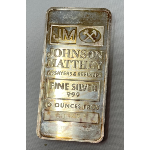 RARE 10 Oz .999 Silver Johnson Matthey Bar 