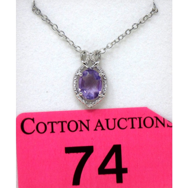 Amethyst & Diamond Sterling Silver Pendant