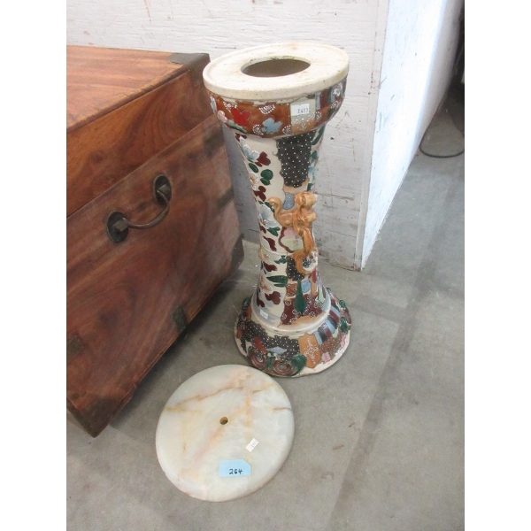 23" Tall Hand Painted Asian Podium & Marble Disc