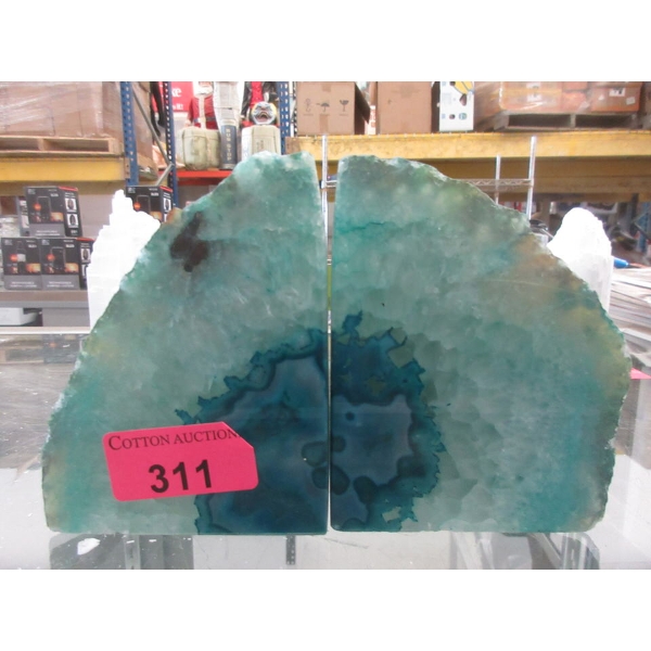 Blue Brazilian Crystal Agate Bookend Set