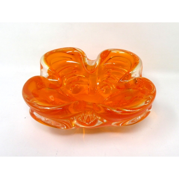 MCM Orange Chalet Glass Ashtray - Signed