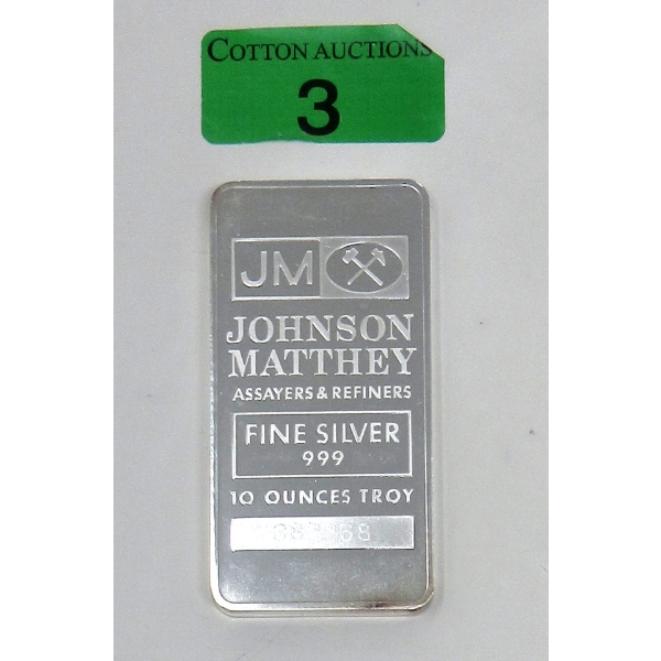 10 Oz .999 Silver Johnson Matthey Bar 