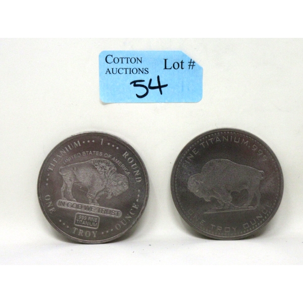 2 x 1 Oz .999 Fine Titanium Buffalo Art Rounds 
