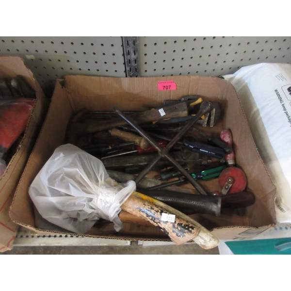 Box of Assorted Hatchets and Hand Tools - Preowned