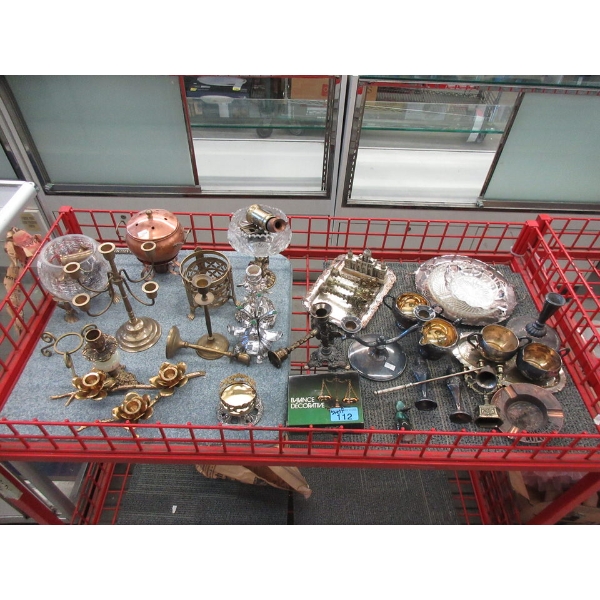 Shelf Lot of Silver Plate, Brass & Copper Housewares