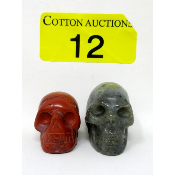 20 Gram Flame Jasper & 32 Gram Larvikite 3D Skulls