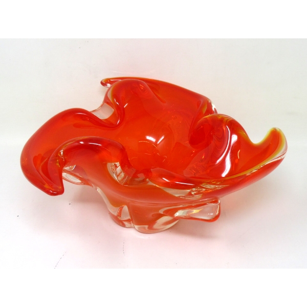 Mid-Century Red Art Glass Centerpiece Bowl