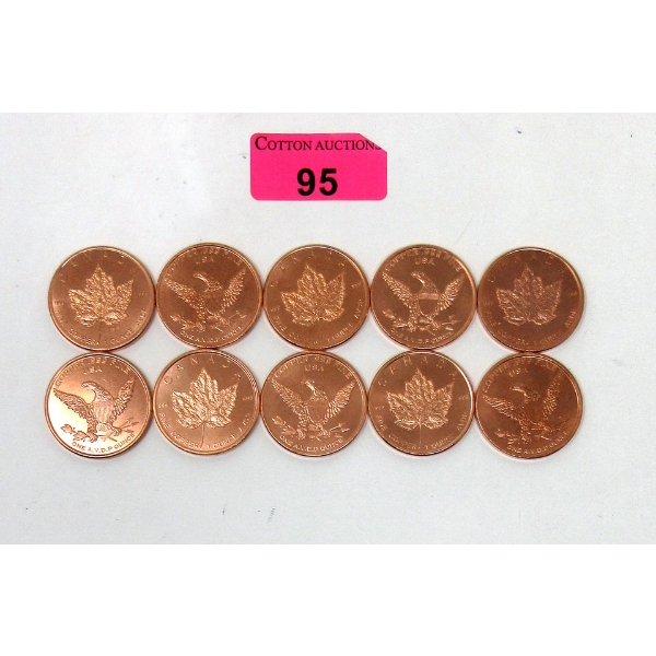 10 x 1 Oz. Canada/USA .999 Fine Copper Rounds