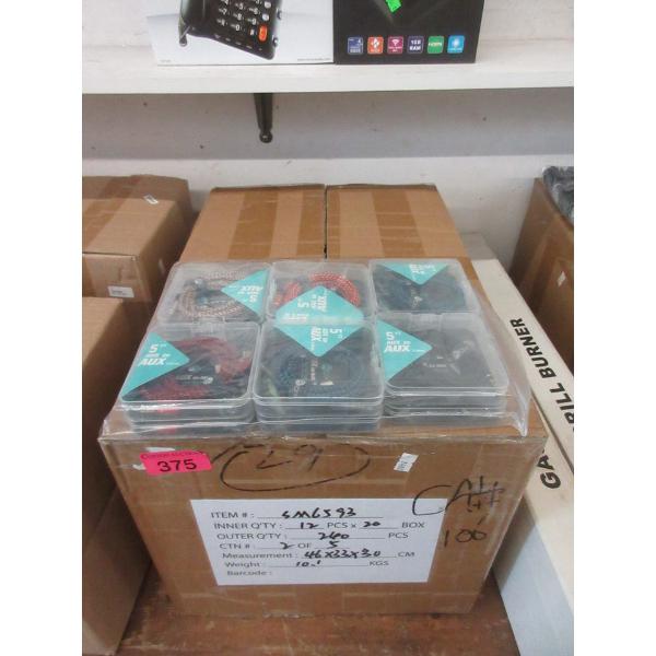 Case of 128 New 5' Braided Aux to Aux 3.5 mm Cables