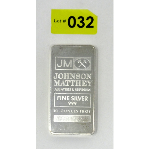 10 Oz .999 Silver Johnson Matthey Pre-Letter Bar 