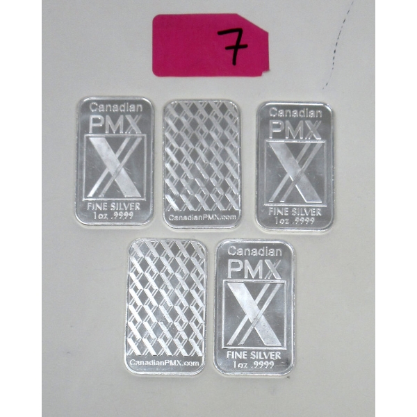 5 x 1 Oz .9999 Silver Canadian PMX Bars