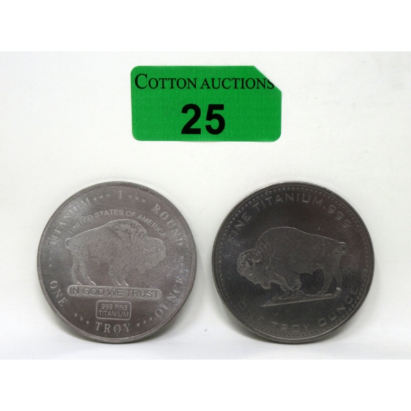 2 x 1 Oz .999 Fine Titanium Buffalo USA Rounds 