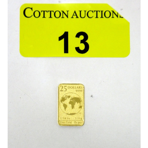 1/10 Oz .9999 Fine Gold 2016 Legal Tender $25 Coin 