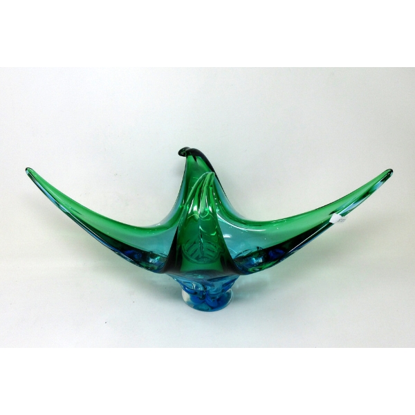 Mid-Century Green to Blue Art Glass Centerpiece