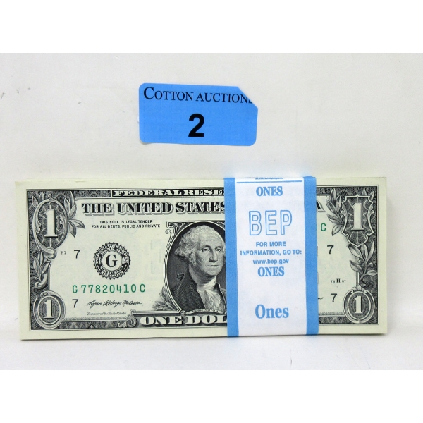 100 x $1 USD Uncirculated Federal Reserve Bundle with Strap 