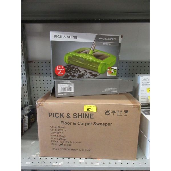 Case of 6 New Pick & Shine Floor & Carpet Sweepers