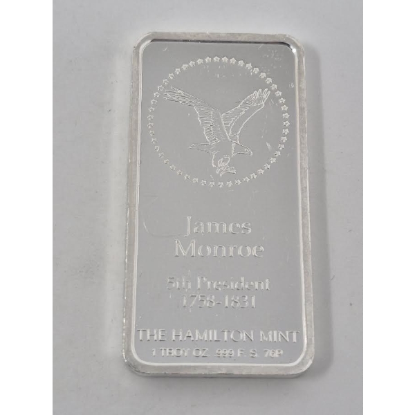 1 Oz .999 Silver James Monroe Bar