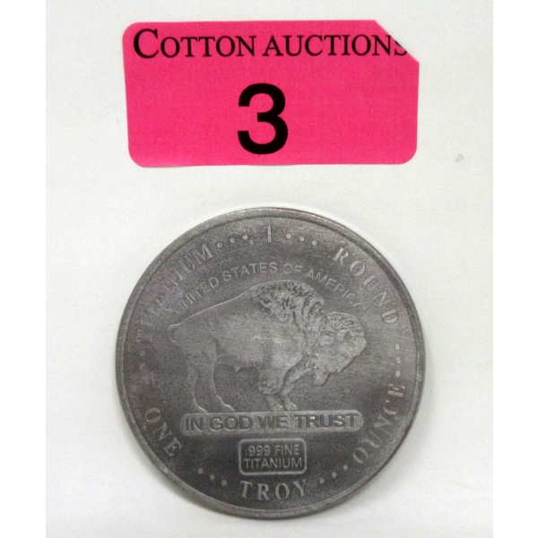 1 Oz .999 Fine Titanium Buffalo USA Round