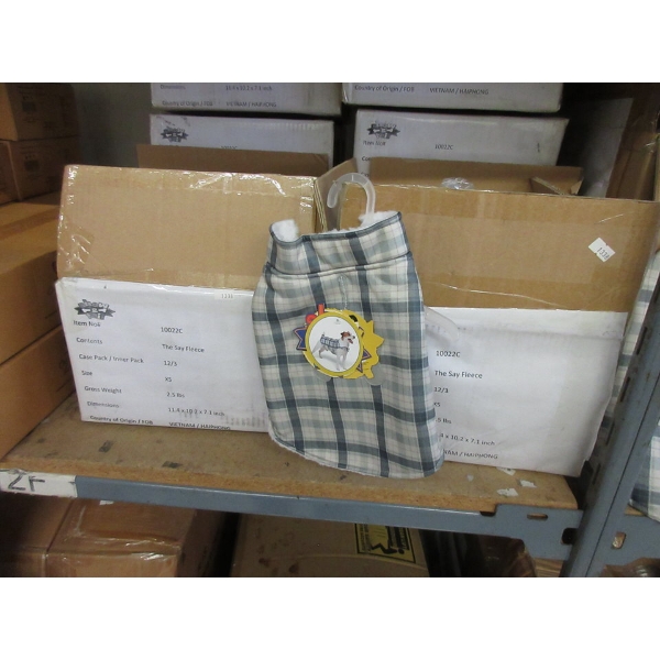 2 Cases of 12 New "Say Fleece" Plaid Dog Jackets