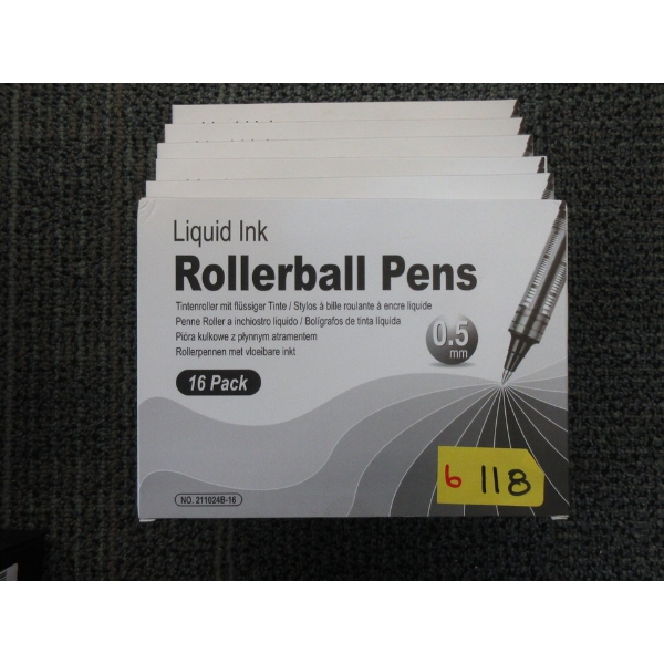 6 New Packs of 12 Black Liquid Ink Roller Ball Pens