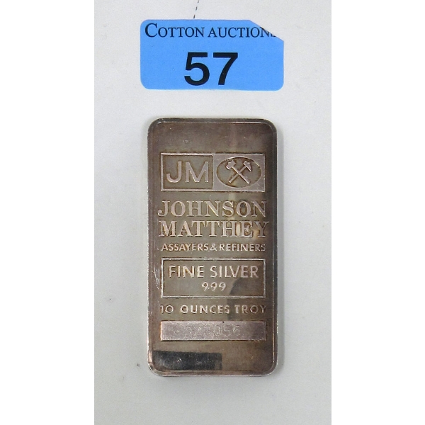 10 Oz .999 Silver Johnson Matthey Bar 