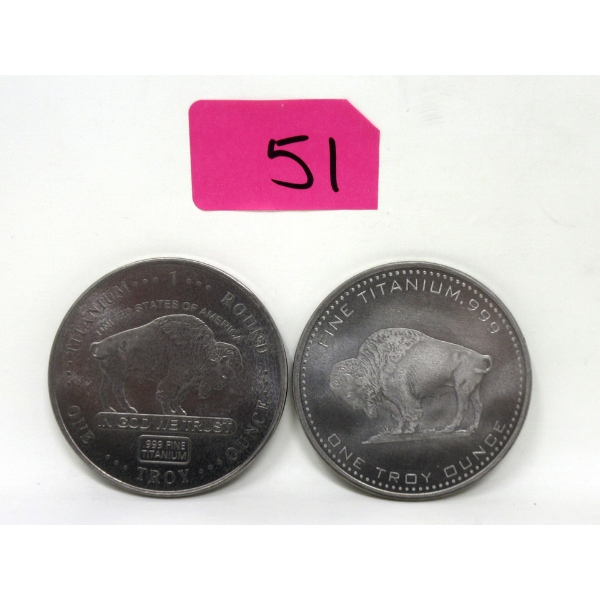 2 x .999 Fine Titanium Buffalo Rounds