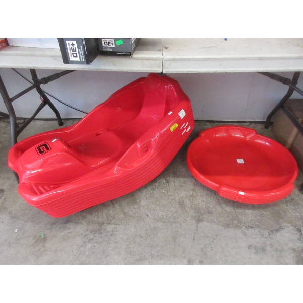 14 Assorted Red Plastic Children's Sleds