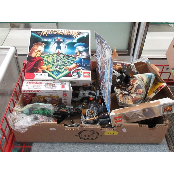 Box of LEGO and Meccano Building Toys