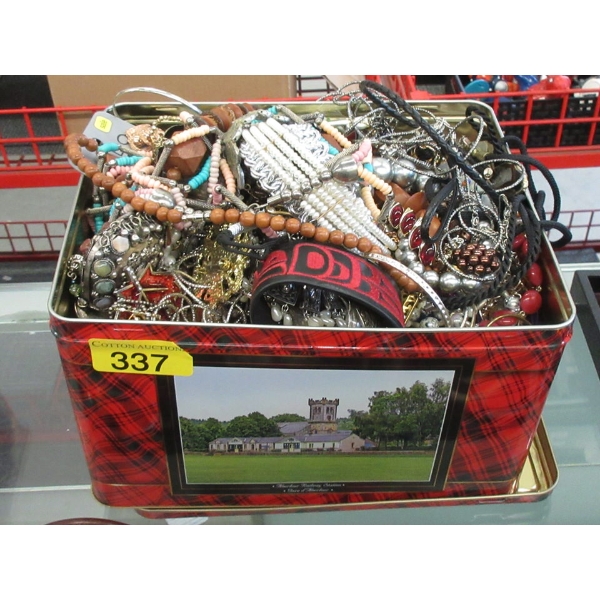 12 Pound Tin of Fashion & Costume Jewelry