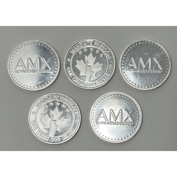 5 x 1 Gram .999 Silver Mandate Freedom Art Round